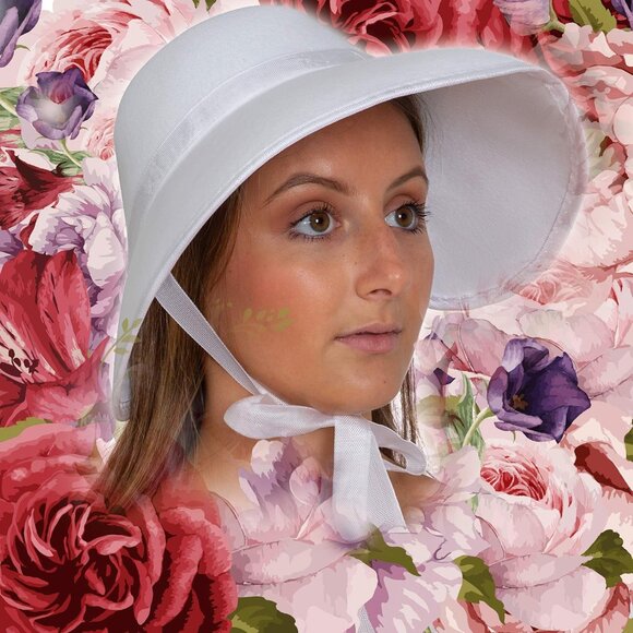 Vintage Old Fashioned Bonnet - White Colonial Pioneer Prairie Felt Sun Hat Costu - Picture 3 of 6